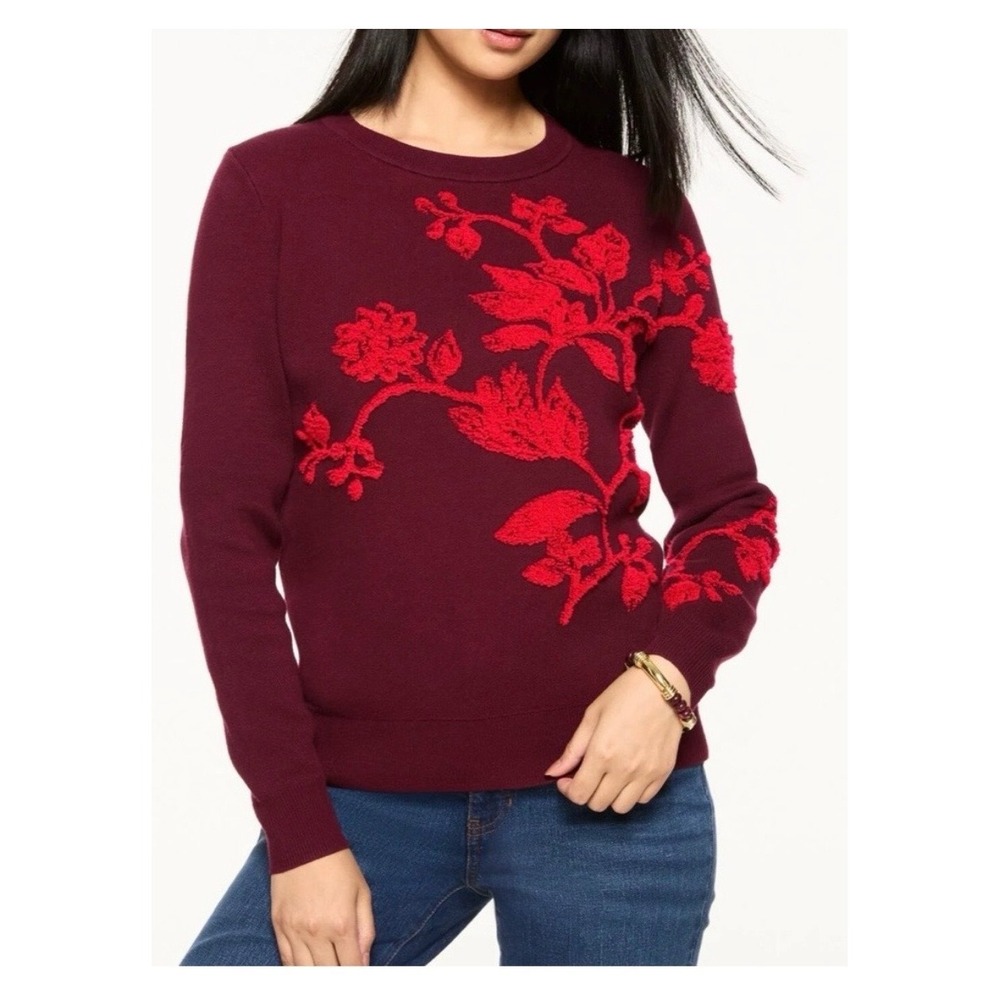 NEW WITH TAGS TALBOTS 100% COTTON FLORAL EMBROIDERED SWEATER